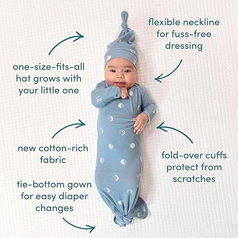 Aden + Anais Comfort Knit Knotted Gown & Hat Blue Moon 0-3m Set Of 2pcs aden + anais Yallatoys