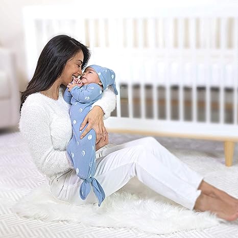 Aden + Anais Comfort Knit Knotted Gown & Hat Blue Moon 0-3m Set Of 2pcs aden + anais Yallatoys