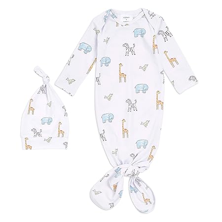 Aden + Anais Comfort Knit Knotted Gown & Hat Jungle Set Of 2pcs aden + anais Yallatoys