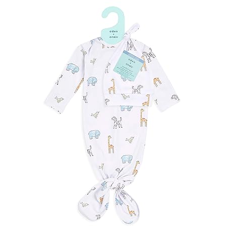 Aden + Anais Comfort Knit Knotted Gown & Hat Jungle Set Of 2pcs aden + anais Yallatoys