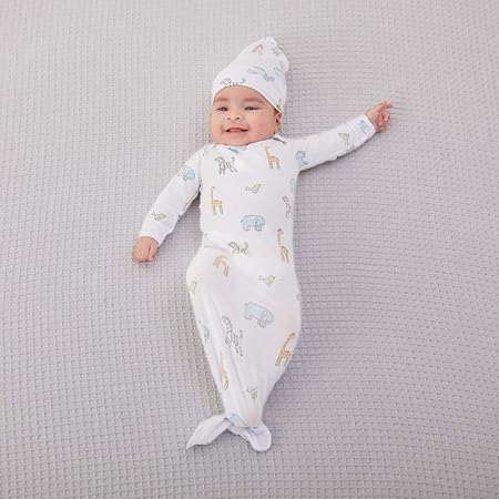 Aden + Anais Comfort Knit Knotted Gown & Hat Jungle Set Of 2pcs aden + anais Yallatoys