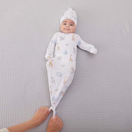 Aden + Anais Comfort Knit Knotted Gown & Hat Jungle Set Of 2pcs aden + anais Yallatoys