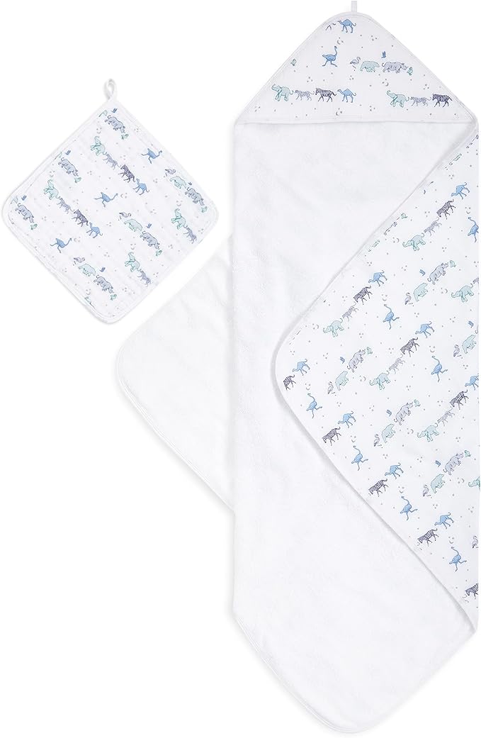 Aden + Anais Classic Muslin Hooded Towel & Washcloth Set Stars aden + anais Yallatoys
