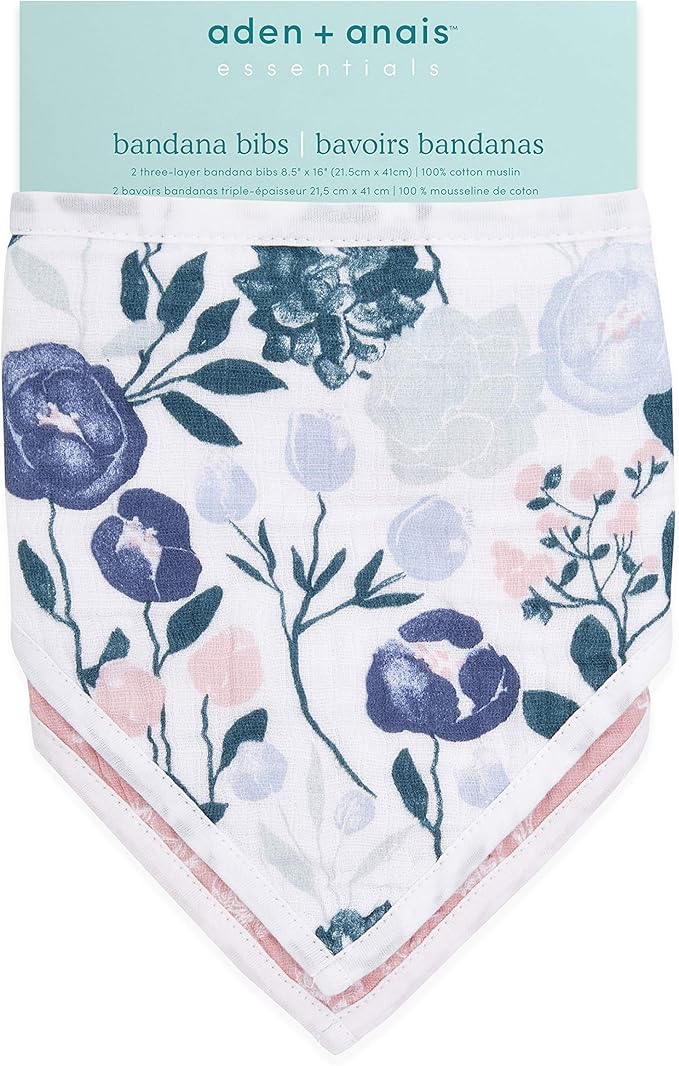 Aden + Anais Cotton Baby Bandana Bibs Flowers Bloom 2pcs aden + anais Yallatoys