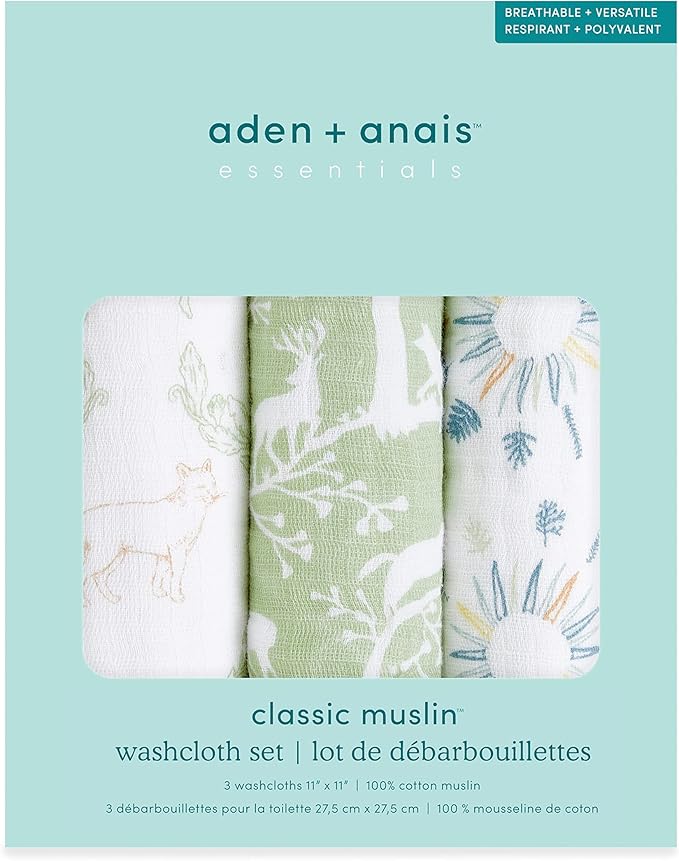 Aden + Anais Essentials Cotton Muslin Washcloth Set Harmony 3pcs aden + anais Yallatoys