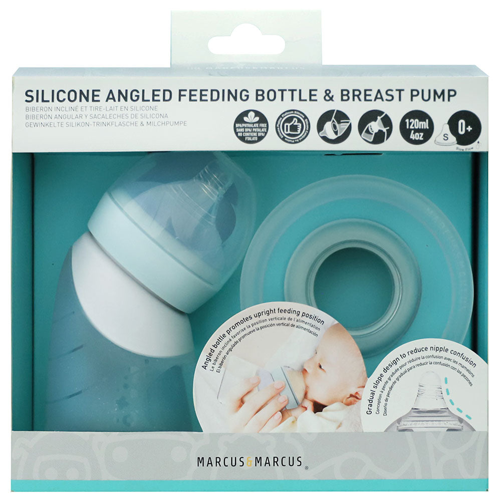 Marcus N Marcus  Silicone  Breast Pump And Angled Feeding Bottle Mint Marcus & Marcus Yallatoys