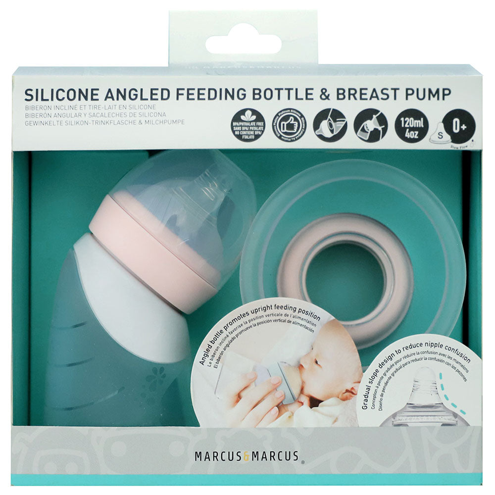 Marcus N Marcus  Silicone  Breast Pump And Angled Feeding Bottle Peach Marcus & Marcus Yallatoys