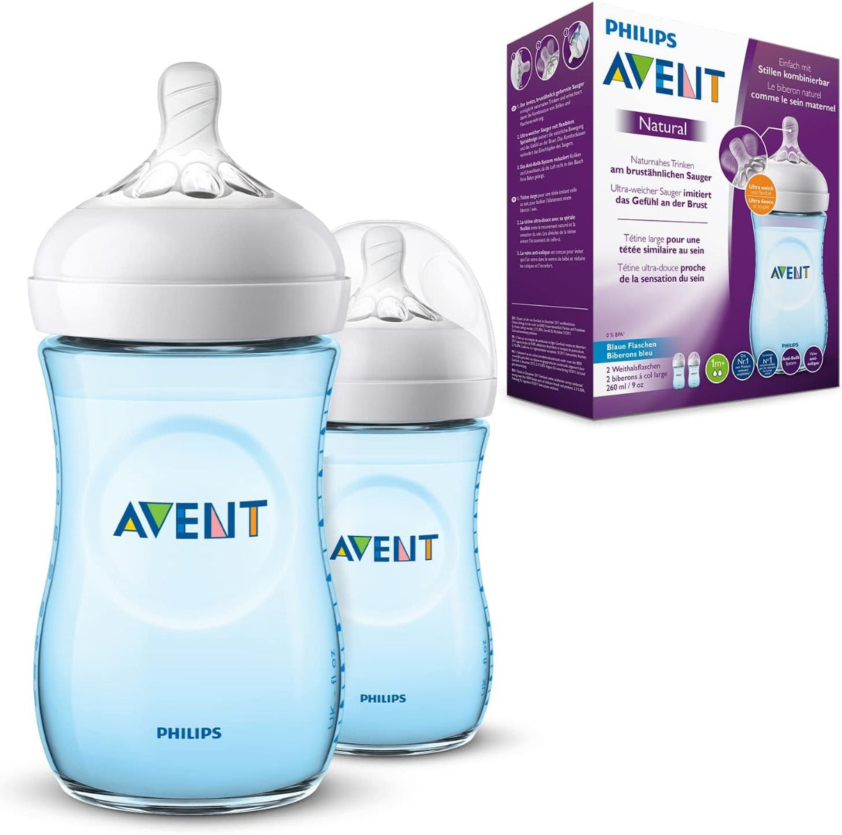 Avent Natural Feeding Plastic Bottle 2pcs Set 260ml Blue Philips Avent Yallatoys