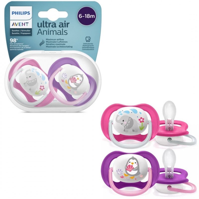 Avent Ultra Air Animals Pacifier Soother 6 months to 18 months 2pcs Pack (Sold Separately Subject to Availability) Philips Avent Yallatoys