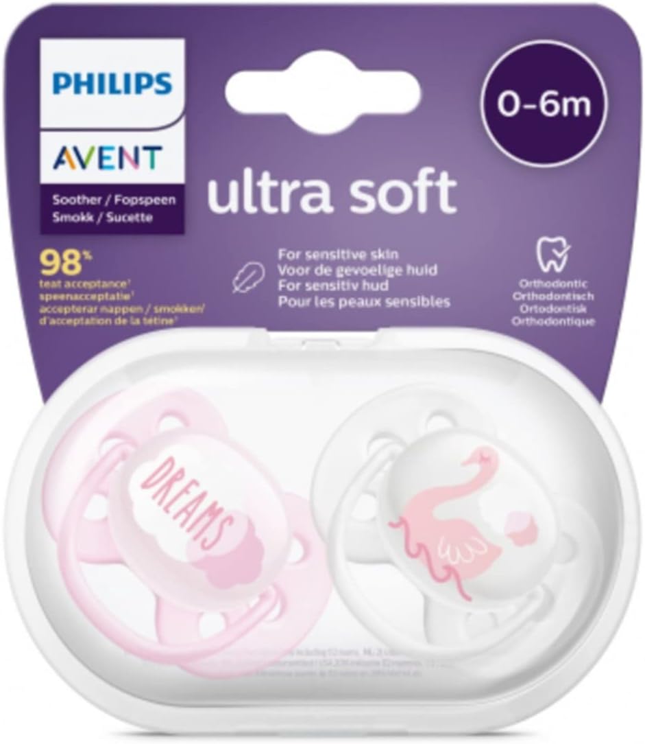 Avent Ultra Soft Pacifier Soother New Born to 6 Months 2pcs Pack Pink Philips Avent Yallatoys