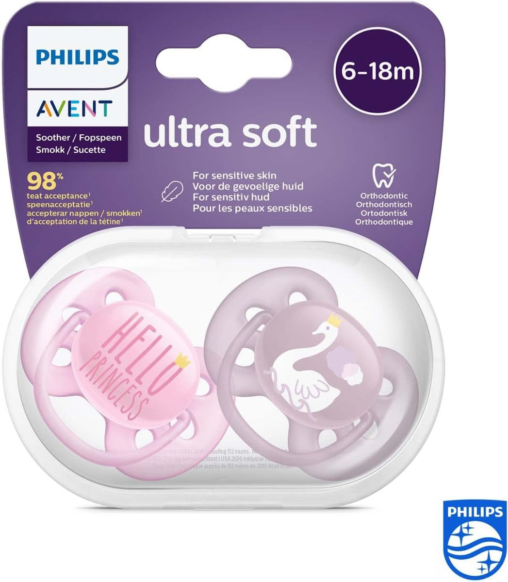 Avent Ultra Soft Pacifier Soother 6 Months to 18 months 2pcs Pack Pink Philips Avent Yallatoys