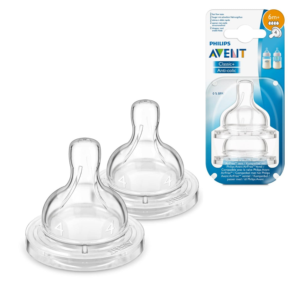 Avent Classic Plus Nipple Teats 4 Hole 2pcs Pack Philips Avent Yallatoys