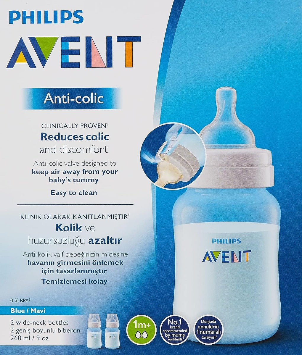 Avent Anti Colic Plastic 2pcs Bottle Pack 260ml Blue Philips Avent Yallatoys
