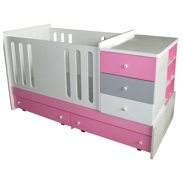 Bumble & Bird Baby Bed With Drawers White & Pink Bumble & Bird Yallatoys