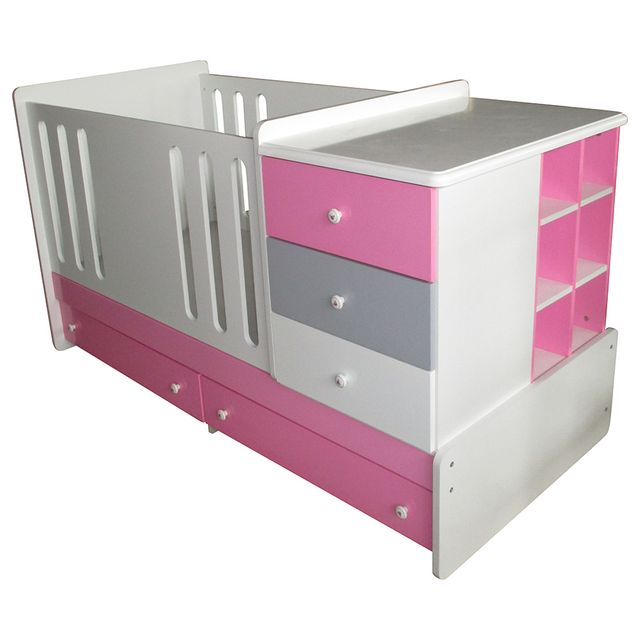 Bumble & Bird Baby Bed With Drawers White & Pink Bumble & Bird Yallatoys