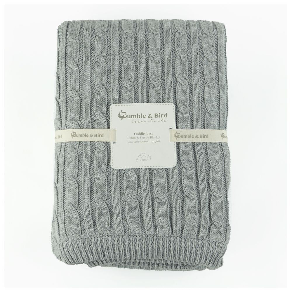 Bumble & Bird Knitted Blanket With Sherpa Back Grey Bumble & Bird Yallatoys