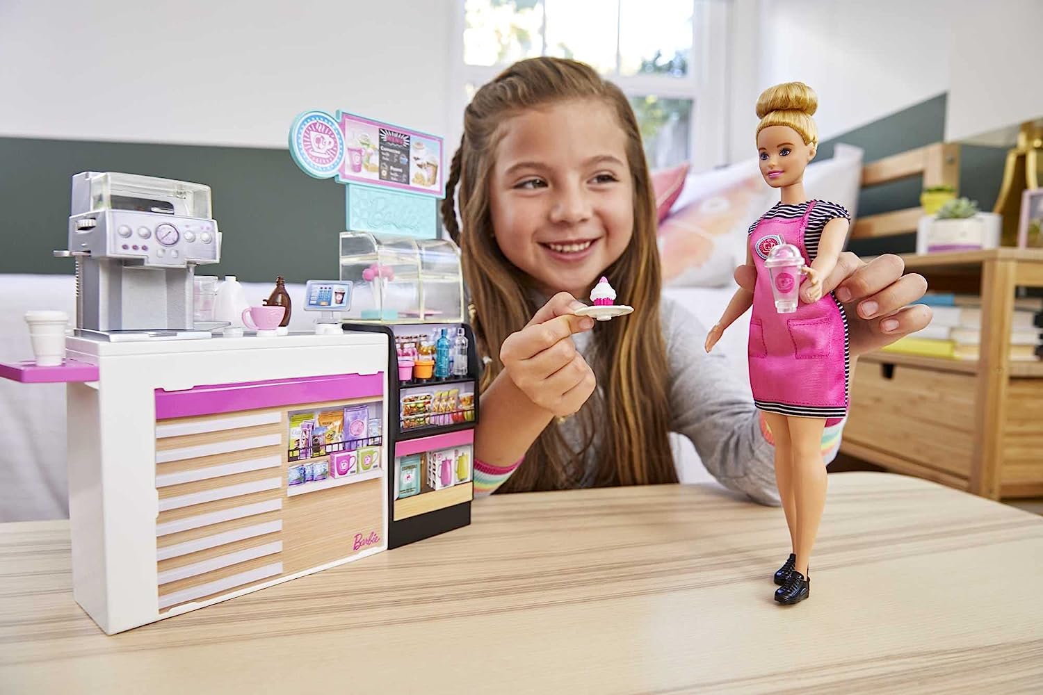 Buy Barbie Coffee Shop with Doll and 20 Realistic Play Pieces | Yallatoys.com