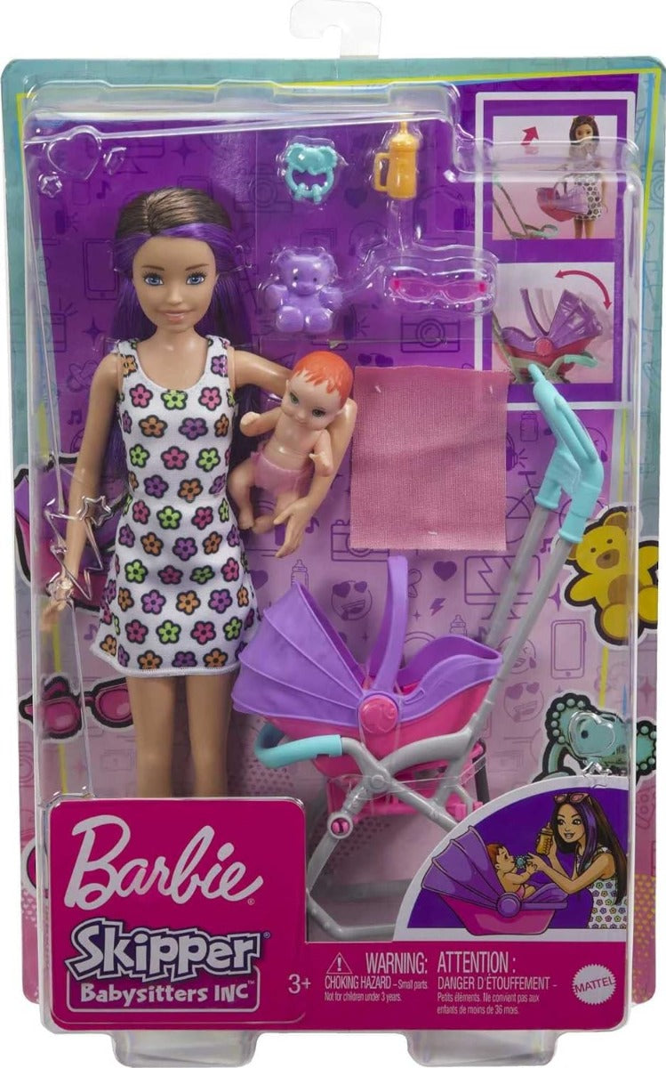 Buy Barbie Skipper Babysitters Playset with Fashion Doll Stroller Baby Doll with 5 Accessories | Yallatoys.com