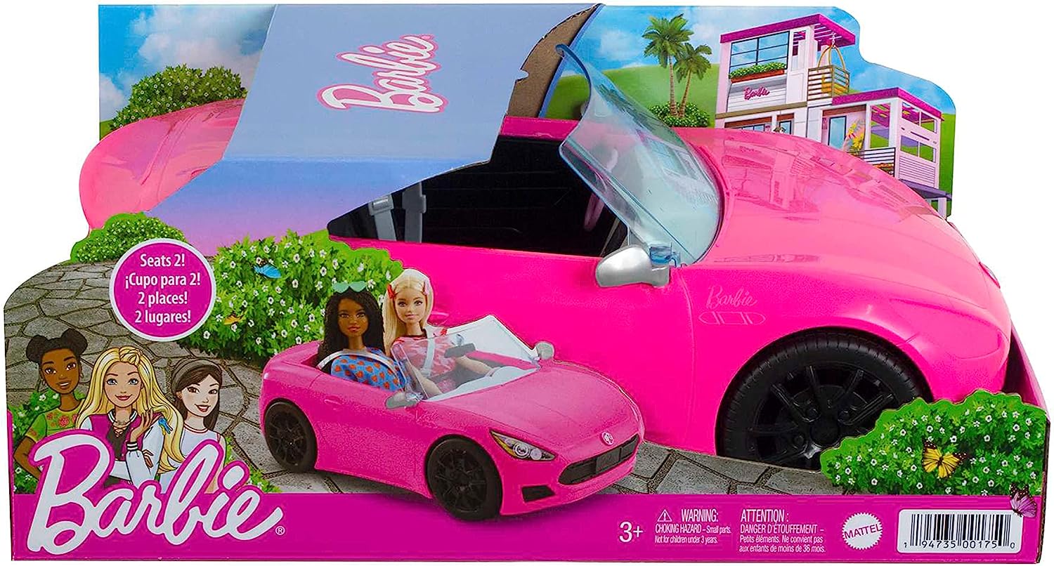 Buy Barbie Bright Pink 2 Seater Convertible with Seatbelts and Rolling Wheels | Yallatoys.com