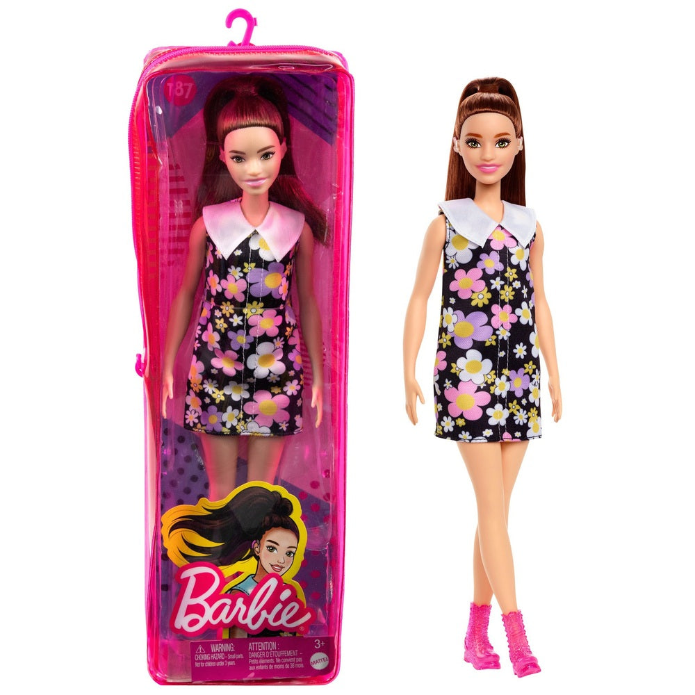 Buy Barbie Fashionistas Doll with Behind Hearing Aid Brunette Ponytail Shift Dress & Pink Boots | Yallatoys.com