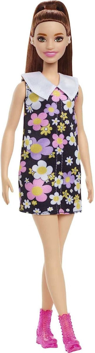 Buy Barbie Fashionistas Doll with Behind Hearing Aid Brunette Ponytail Shift Dress & Pink Boots | Yallatoys.com