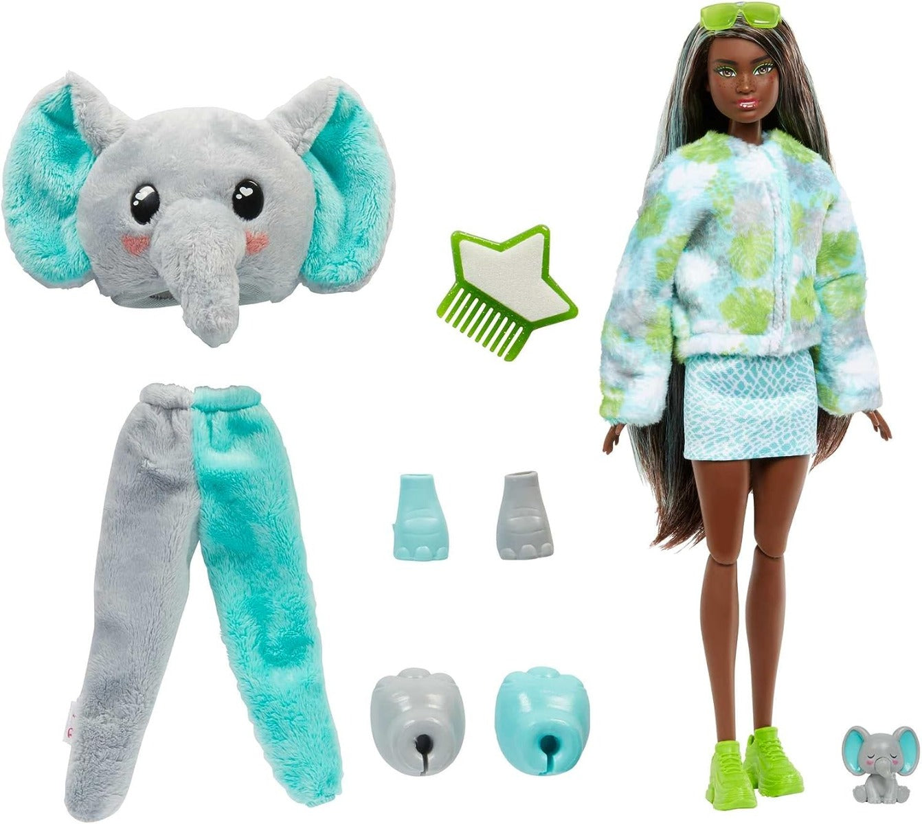 Buy Barbie Cutie Reveal Fashion Doll Jungle Series Elephant Plush Costume with 10 Surprises Including Mini Pet & Color Change | Yallatoys.com