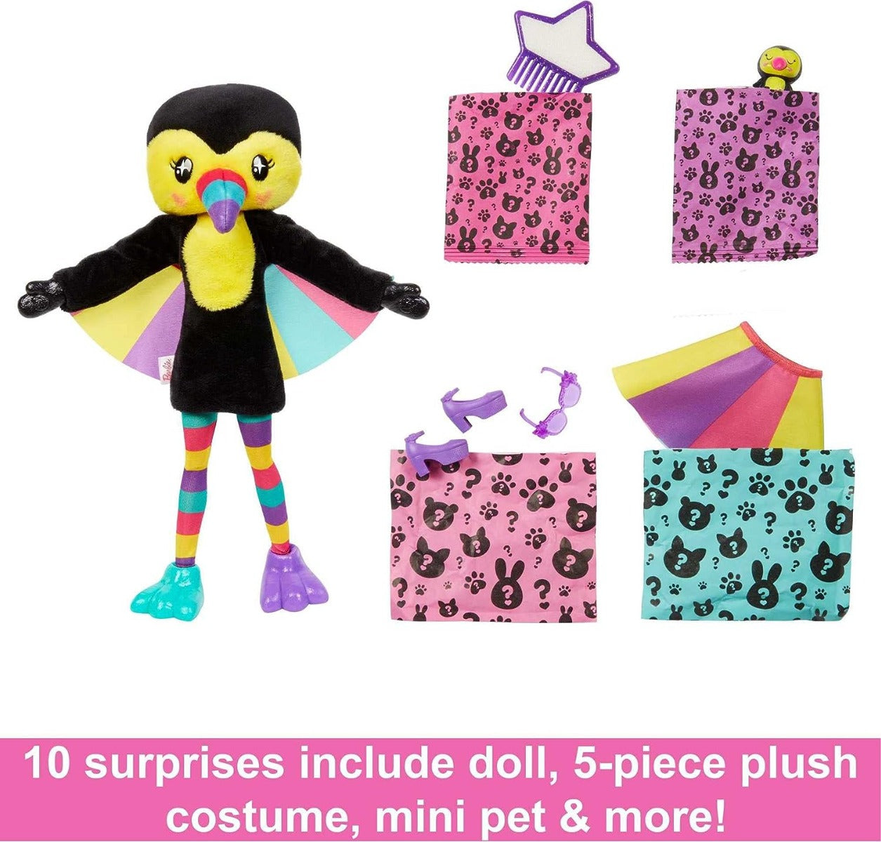 Buy Barbie Cutie Reveal Fashion Doll Jungle Series Toucan Plush Costume with 10 Surprises Including Mini Pet & Color Change | Yallatoys.com