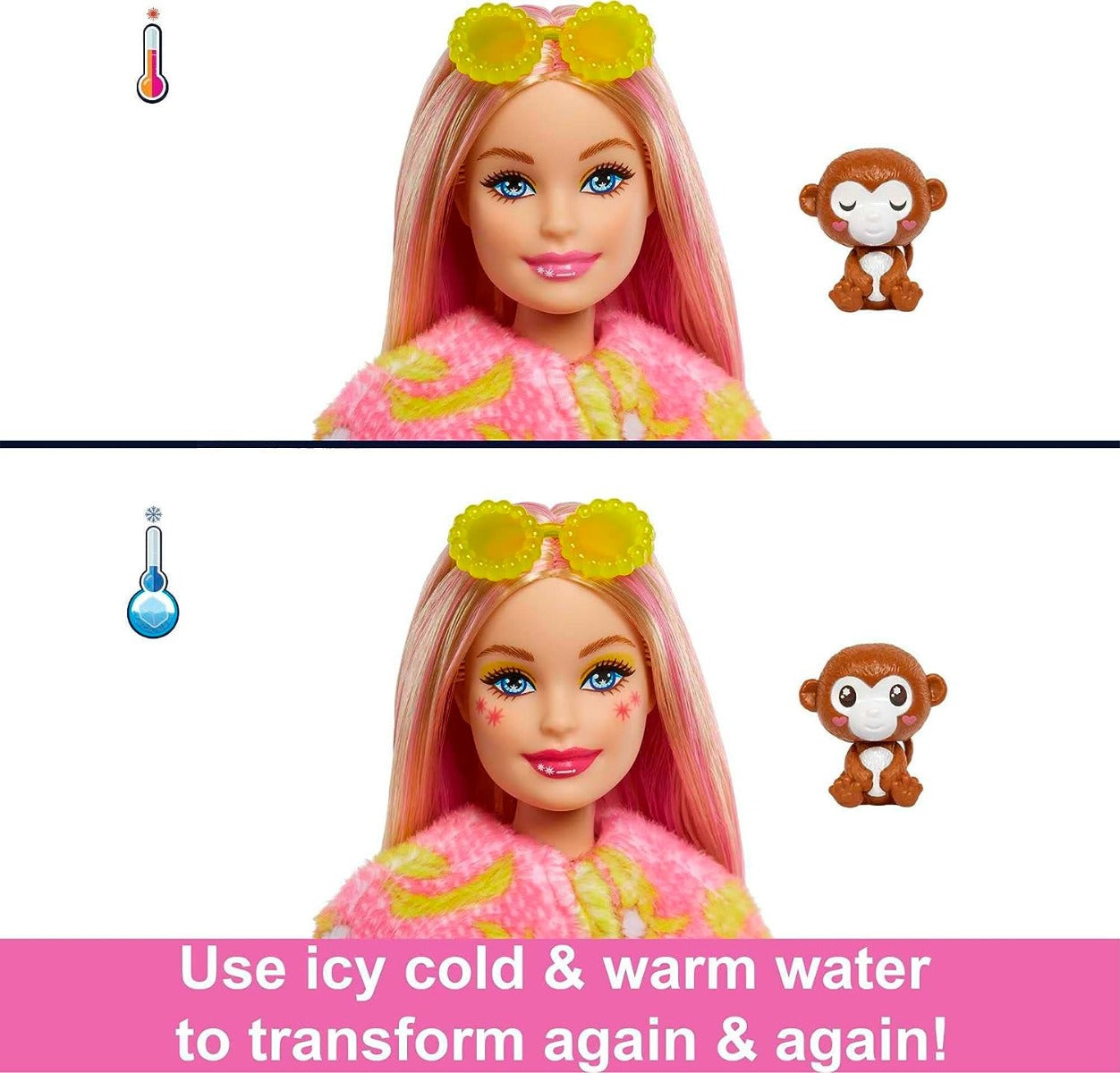 Buy Barbie Cutie Reveal Fashion Doll Jungle Series Monkey Plush Costume with 10 Surprises Including Mini Pet & Color Change | Yallatoys.com