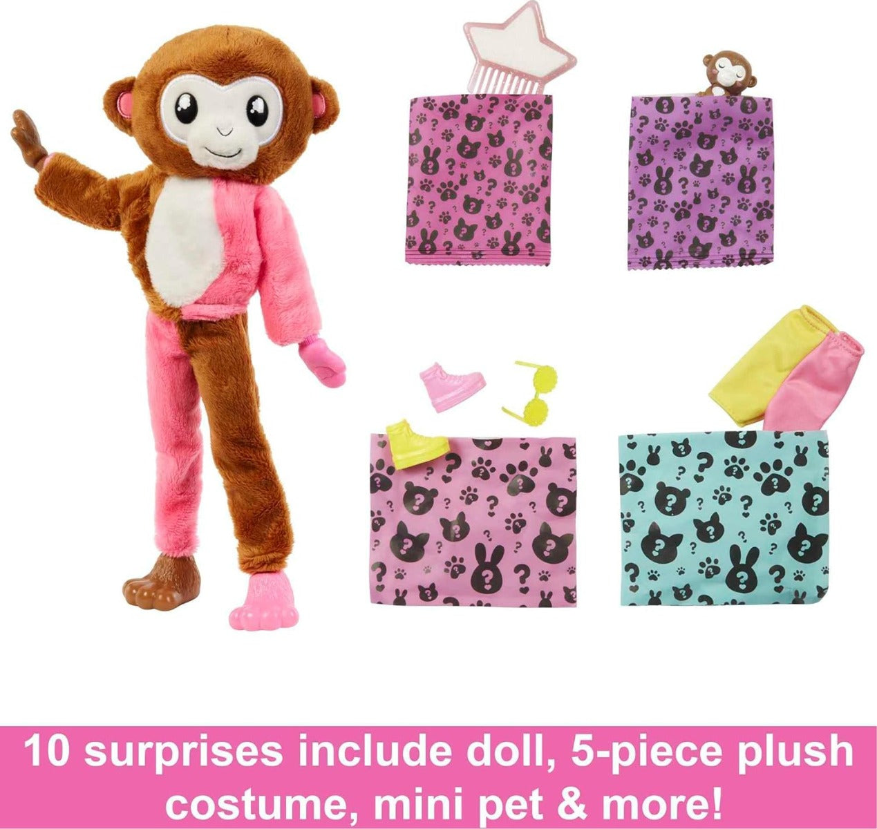 Buy Barbie Cutie Reveal Fashion Doll Jungle Series Monkey Plush Costume with 10 Surprises Including Mini Pet & Color Change | Yallatoys.com