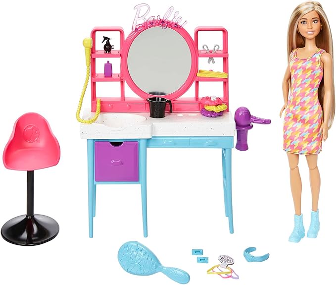 Buy Barbie Doll And Hair Salon Playset with 15 Styling Accessories And Furniture | Yallatoys.com