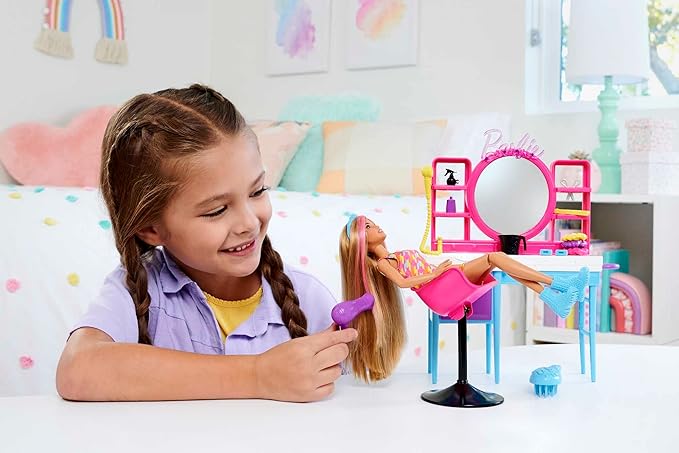 Buy Barbie Doll And Hair Salon Playset with 15 Styling Accessories And Furniture | Yallatoys.com
