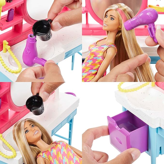 Buy Barbie Doll And Hair Salon Playset with 15 Styling Accessories And Furniture | Yallatoys.com