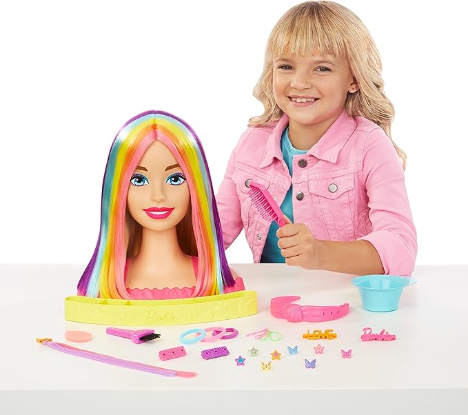 Buy Barbie Neon Rainbow Deluxe Styling Head Blonde Hair | Yallatoys.com