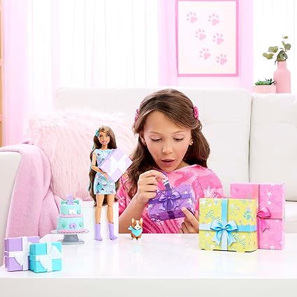 Buy Barbie Party Unboxed Doll And Accessories Pet Birthday Series Party Stars Set with 10 Surprises | Yallatoys.com
