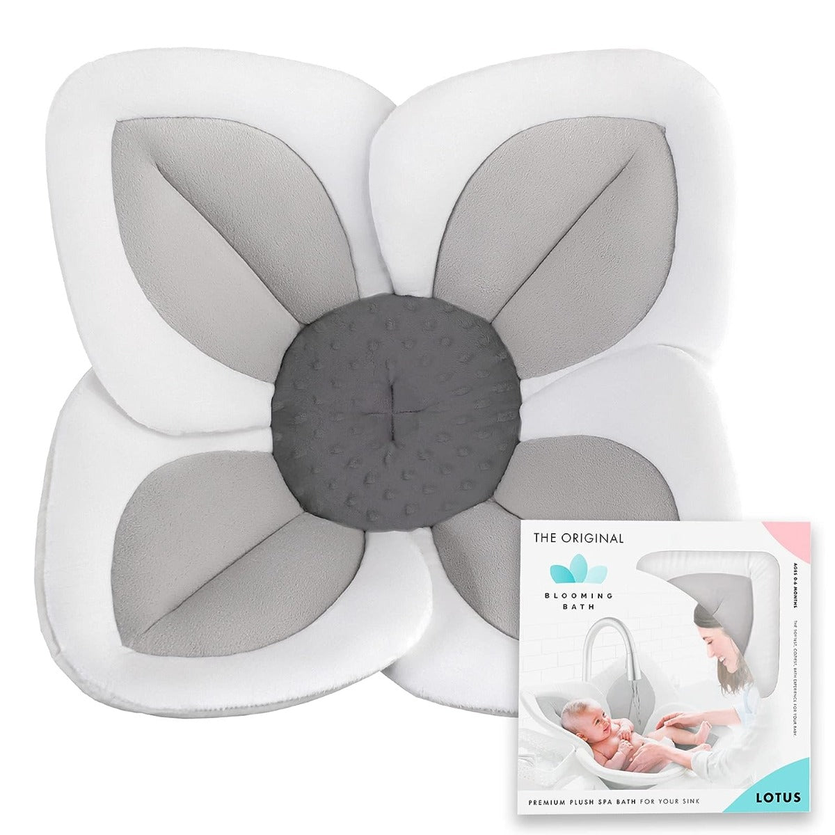 Blooming Bath Lotus Baby Bath Seat Plush Minky Baby Sink Bathtub Cushion Grey Dark Grey Blooming Bath Yallatoys