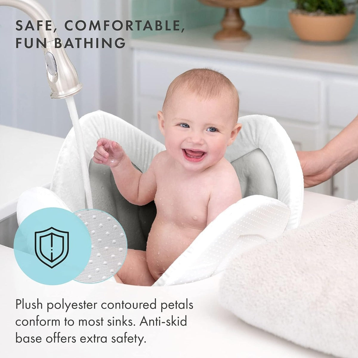 Blooming Bath Lotus Baby Bath Seat Plush Minky Baby Sink Bathtub Cushion Grey Dark Grey Blooming Bath Yallatoys