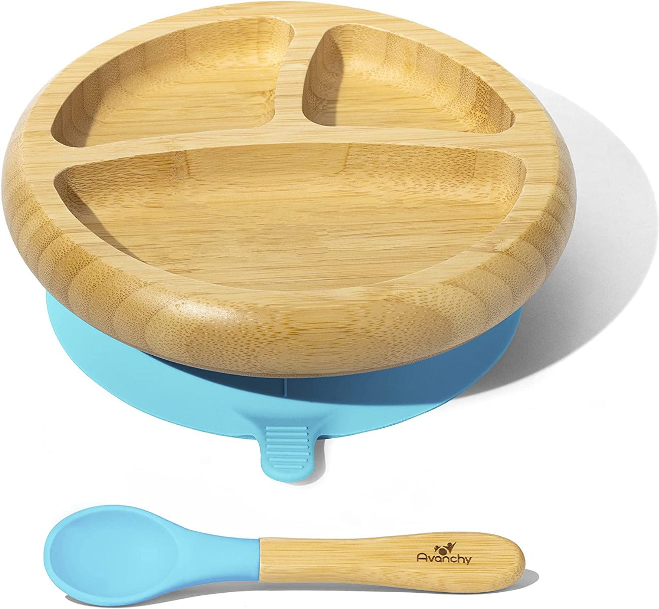 Avanchy Bamboo Suction Classic Plate + Spoon Bl Avanchy Yallatoys