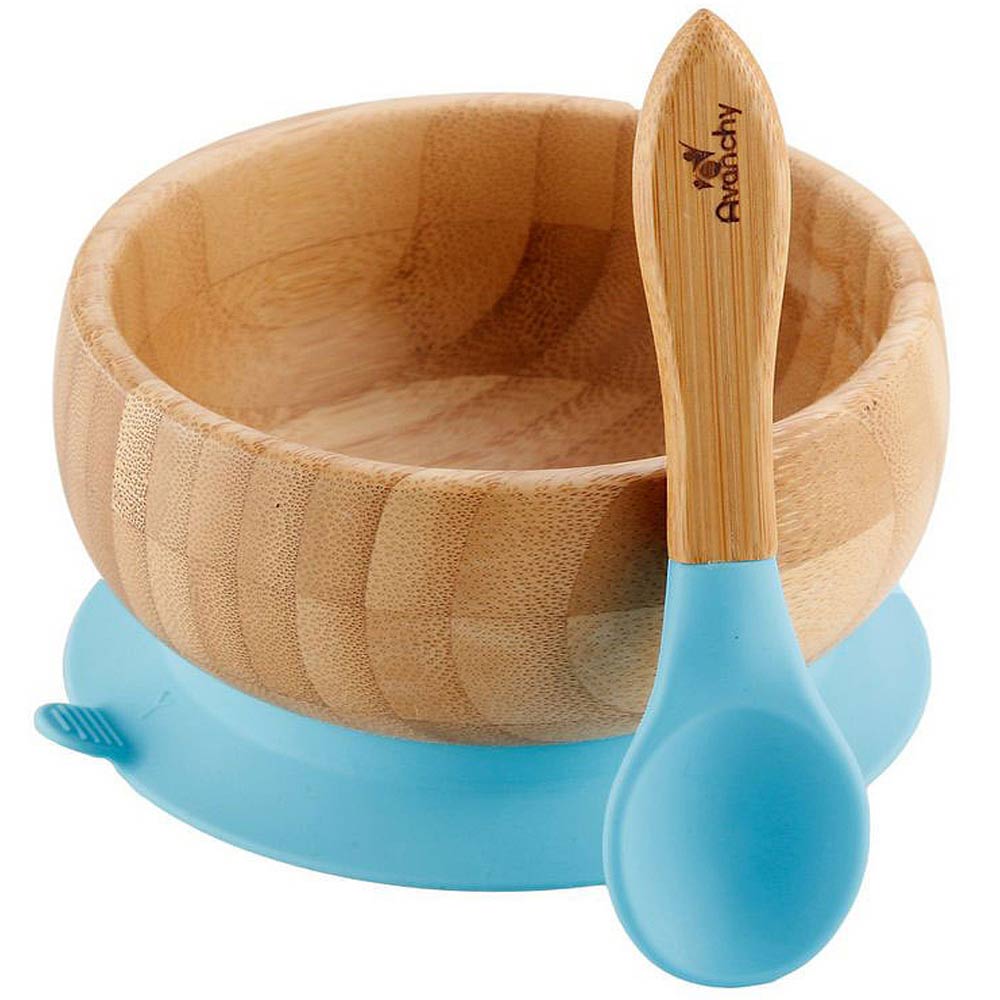 Avanchy Bamboo Suction Classic Plate + Spoon Bl Avanchy Yallatoys