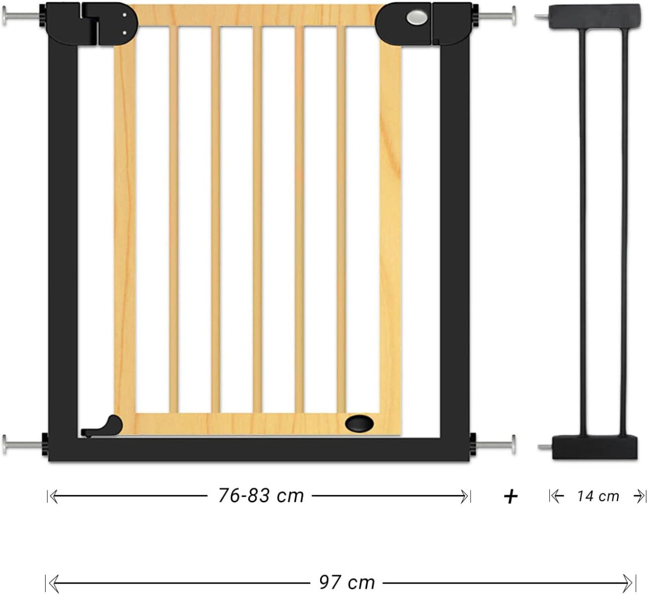 Baby Safe Wooden Safety Gate 14cm Black Extension - Natural Wood Baby Safe Yallatoys