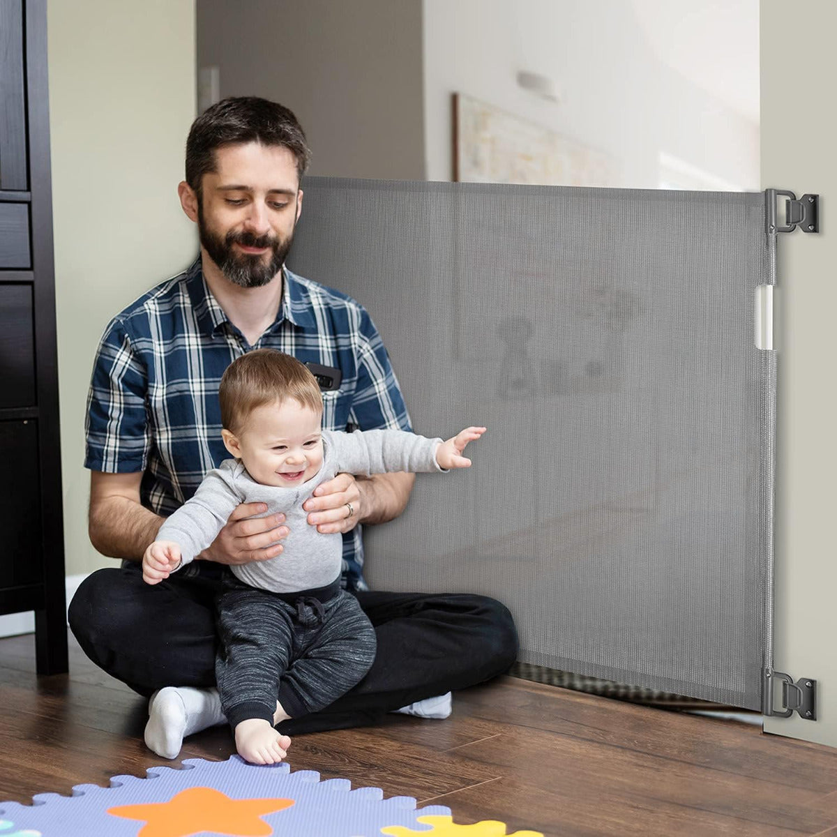 Baby Safe Retractable Mesh Gate Grey 180cm Baby Safe Yallatoys