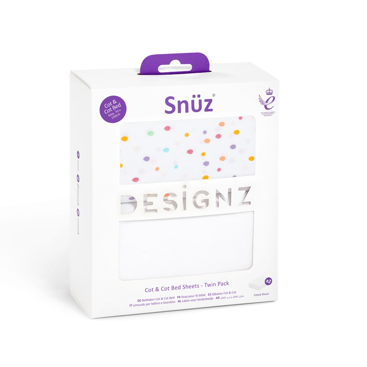 Snuz  Pod Cot & Cot Bed Fitted Sheet Pack Of 2 Colour Spots Snuz Yallatoys
