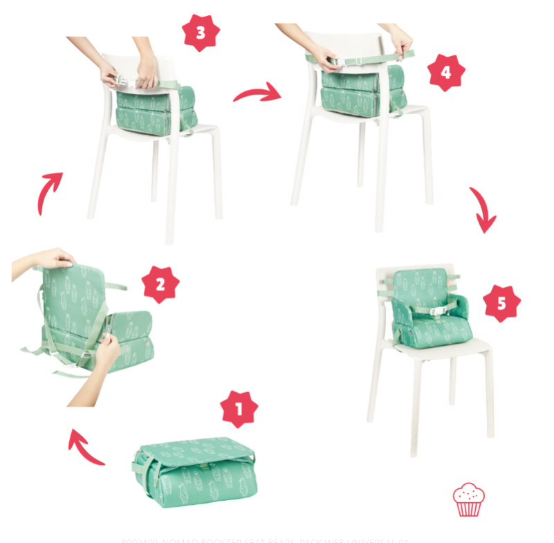 Badabulle 2in1 Travel Booster Seat Height Adjustable Green Bears Badabulle Yallatoys