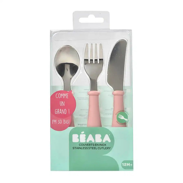 Beaba Stainless Steel Training Cutlery Old Pink Beaba Yallatoys