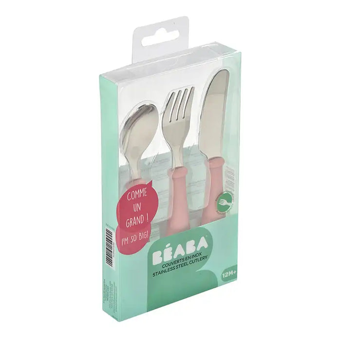 Beaba Stainless Steel Training Cutlery Old Pink Beaba Yallatoys