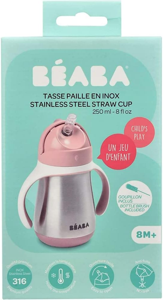 Beaba Stainless Steel Straw Cup Old Pink 250ml Beaba Yallatoys