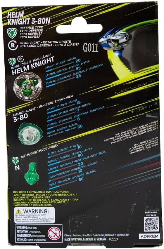 Buy Beyblade X Launcher Helm Knight 3 80n Right Spinning Defense Type Top And Launcher | Yallatoys.com
