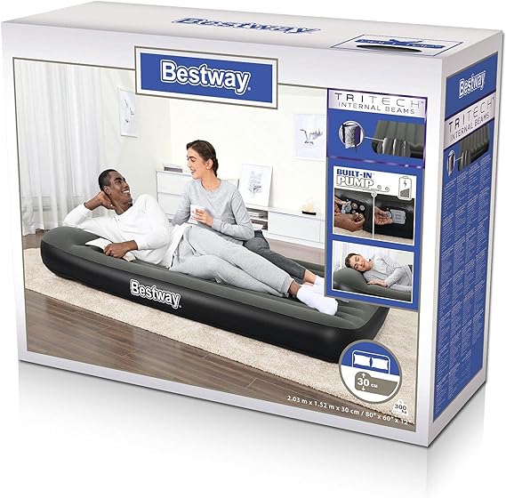 Buy Bestway Tritech Airbed Queen Built-In Battery Pump 188 cm x 152 cm x 99 cm | Yallatoys.com