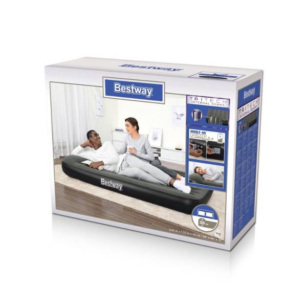 Buy Bestway Tritech Air Mattress Queen with Built-in Battery Pump 2.03 m x 1.52 m x 30 cm | Yallatoys.com