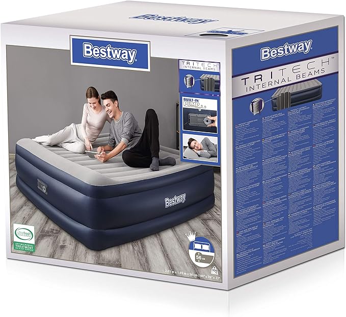 Buy Bestway Tritech Air Mattress King Built-in AC Pump 203 cm x 14 cm x 193 cm | Yallatoys.com