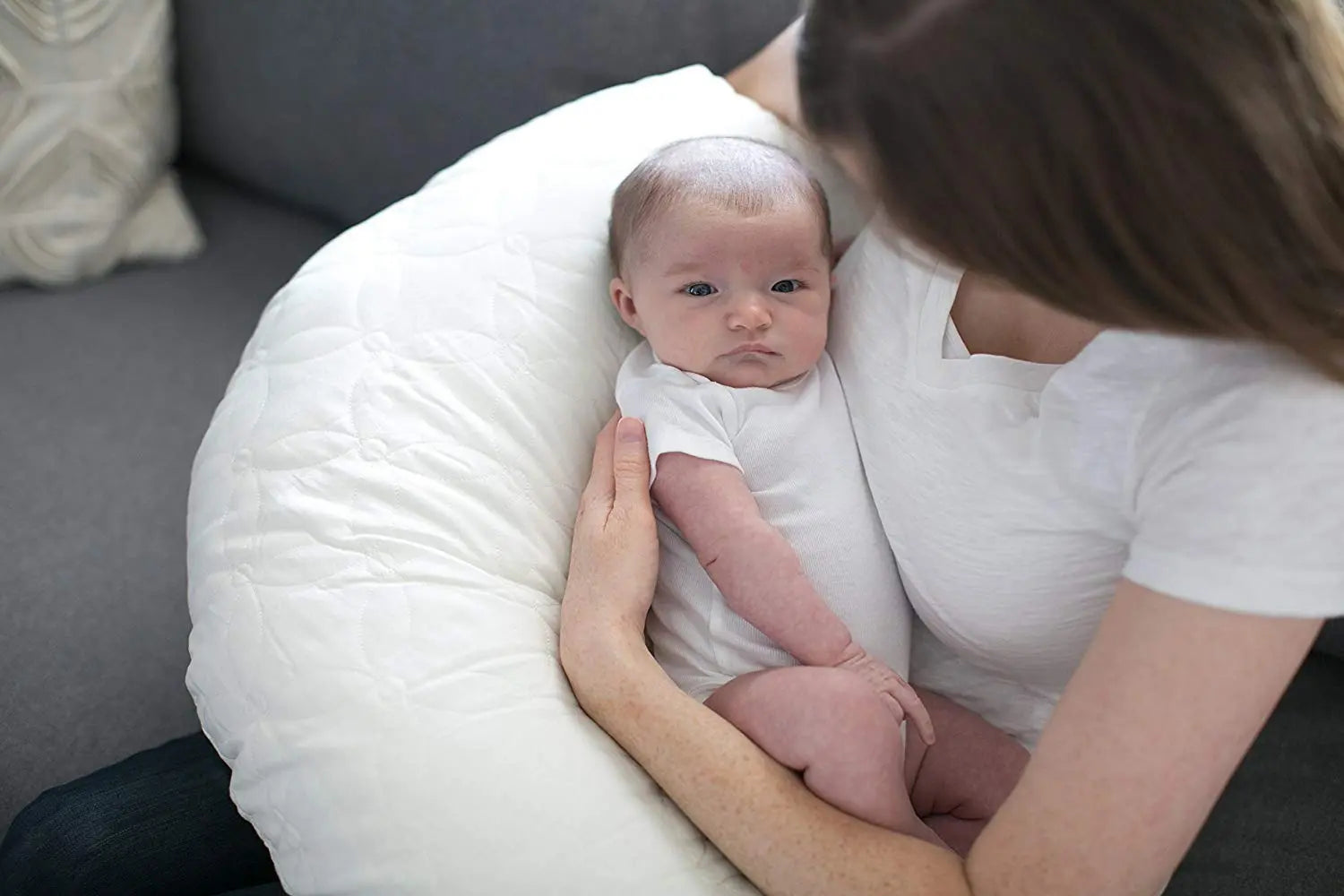 Gia Angled Feeding Pillow, Gray Chevron Yallamomz Yallatoys